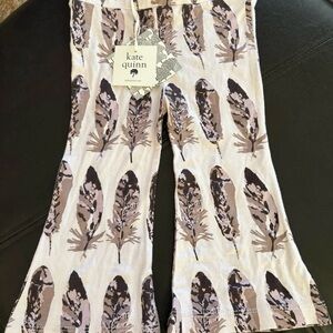Kate Quinn-BAMBOO-Purple Feather print-Soft Flare bell bottom pants-Lounge-18-24